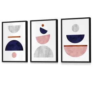 Navy Blue, Blush & Copper Textured Geometric Art Prints / 42x59cm (A2) / Black Frame