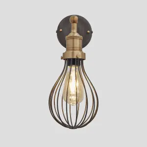 Industville Brooklyn Balloon Cage Wall Light, 6 Inch, Pewter, Brass Holder