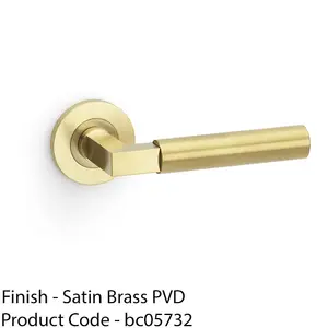 SOLID BRASS Smooth Door Handle Set - Satin Brass Angled Lever On Round Rose