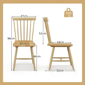 Costway Set of 2 Wood Dining Chairs Windsor Style Armless Chairs Ergonomic Spindle Back