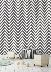 Holden Decor Chevron Black/White Geometric Print Smooth Wallpaper