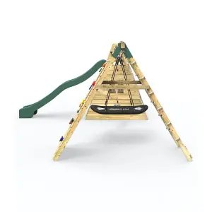 Rebo Wooden Pyramid Climbing Frame with Swings and 8.7ft Water Slide - Rainbow