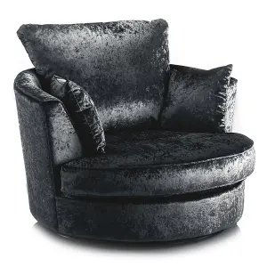 Crystal Crushed Velvet Fabric Fabric Swivel Chair 360 Rotation Black