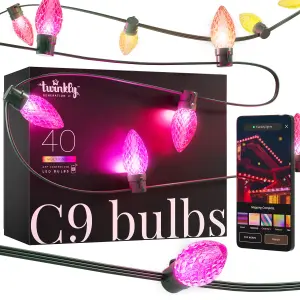 Twinkly C9 Bulbs String - 40 RGB LED, Faceted, Green Wire, Plug Type G