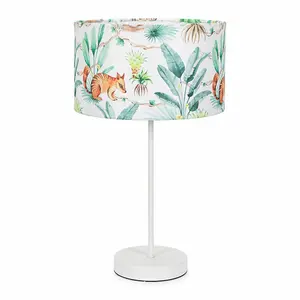 ValueLights Charles White Metal Single Stem Table Lamp with Jungle Lamp Shade and LED Bulb