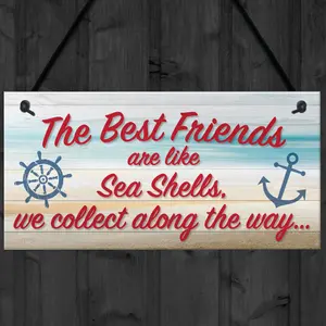 Red Ocean Sea Shell Friendship Nautical Seaside Theme Gift Hanging Plaque Best Friends Bathroom Bedroom Door Sign