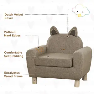 HOMCOM Kids Sofa Toddler Chair Children Armchair Ear Modeling Eucalyptus Wood Brown