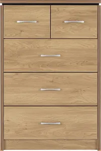 Charles 3+2 Drawer Chest of Drawers in Oak Veneer with Dark Walnut Trim