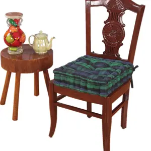 Homescapes Black Watch Tartan Cotton Dining Chair Booster Cushion