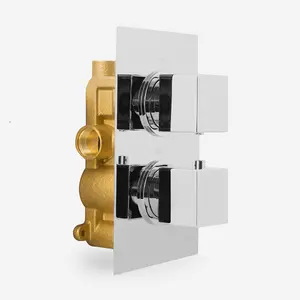 Square 2 Dial 1 Way Concealed Thermostatic Shower Mixer Valve Head Set