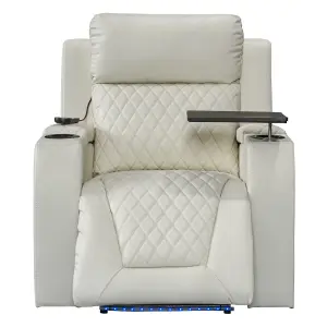 Electric Recliner Armchair & Cinema Seat with Massage in Cream Leather Aire - Venice Series One