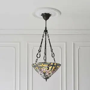 Tiffany Glass Hanging Ceiling Pendant Light Bronze Dragonfly 3 Lamp Shade i00074