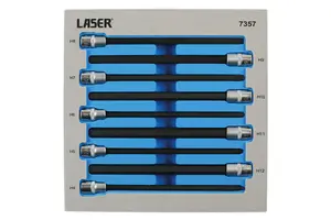 Laser Tools 7357 9pc Extra Long Hex Socket Bit Set 3/8"D 4 - 12mm (Length 200mm)