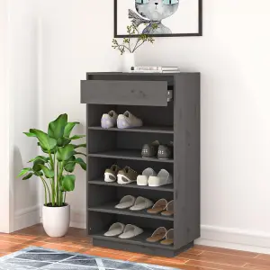 Shoe Cabinet Grey 60x34x105 cm Solid Wood Pine