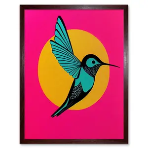 Vibrant Retro Pop Art Hummingbird - Print Brown Framed Paper / 43cm H x 33cm W x 2cm D