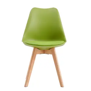 Set of 4 Dining Chairs with Solid Wooden Legs and Seat Cushion Pads in Green - Eva by MCC