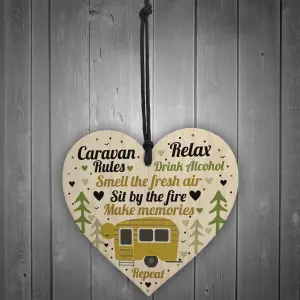 Red Ocean Caravan Rules Hanging Wooden Heart Plaque Caravan Accessories Garden Sign Home Decor Gifts