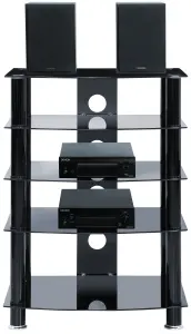 Centurion Supports Galago 5-Shelf Premium Black Glass with Black Legs AV Rack