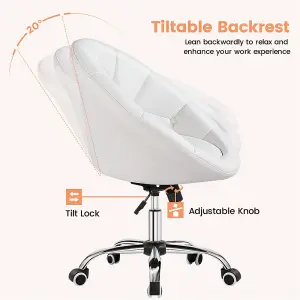 Yaheetech White Height Adjustable Tufted Office Chair with Armrests