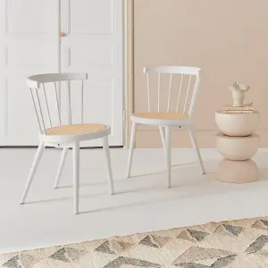 sweeek. Pair of wood and cane dining chairs Nora White 54x54x76.5 cm