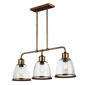 Elstead Hobson 3 Light Ceiling Island Chandelier Pendant Bar Light Brass, E27