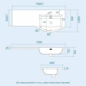 Nes Home 1100mm Right Hand Bathroom Vanity Basin Unit Grey