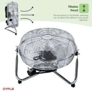 Oypla Electrical 12" Inch Chrome 3 Speed Floor Standing Gym Fan Hydroponic