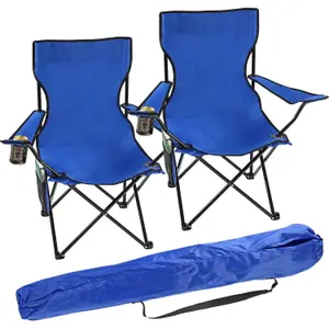 Set of 2 Portable Folding Camp Chairs - Lightweight with Cup Holder Side Pocket and Carry Bag - Ideal for Camping Festivals