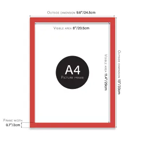 A4 Red Picture Frame Fits A4 (21 x 29.7cm - 8.3 x 11.7in) Poster, Photo, Artwork, or Print.