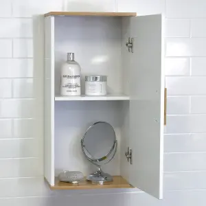 Showerdrape Nola Matt White & Bamboo Single Wall Bathroom Cabinet