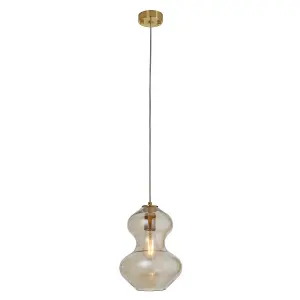 Luminosa Lecce Dome Pendant Ceiling Light Satin Brass Plate, Champagne Lustre Glass