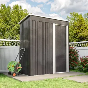 5x3ft Metal Shed Garden Storage Shed Pent Roof with Single Door,Charcoal Black