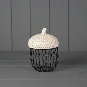 Satchville Gift Company Metal Ceramic Acorn Pot Home Décor Storage Seasonal (15.5cm)