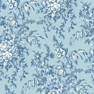 Laura Ashley Picardie Blue Sky Floral Smooth Wallpaper