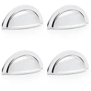 4 PACK - Ridged Cup Handle - Polished Chrome 76mm Centres Solid Brass Shaker Drawer Pull