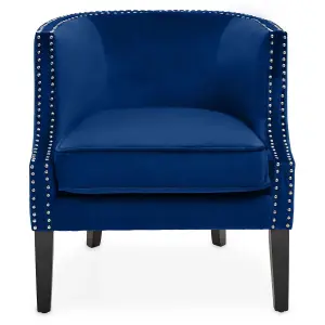 Interiors by Premier Blue Velvet Studded Chair, Easy to Clean Leather Armchair, Body Supportive Accent Chair