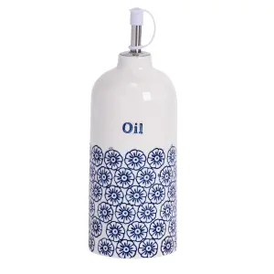 Nicola Spring - Hand-Printed Olive Oil Pourer Bottle - 500ml - Navy