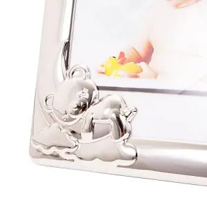 Baby 5x7 Picture Frame in Nickel Plated with Sleeping Bear and Diamante Stars