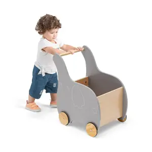 Costway Wooden Baby Walker 2 in 1 Kids Push Along Toy Cart with Storage Chest 4 Wheels