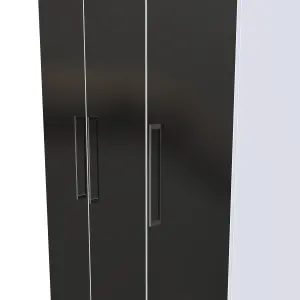 Chester Triple Mirror Wardrobe in Black Gloss & White (Ready Assembled)