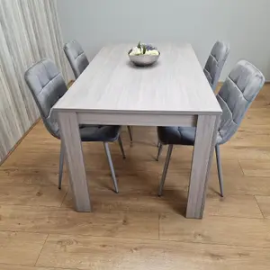 Dining Table and 4 Chairs Grey 4  Grey Velvet Chairs Wood Dining Set Furniture