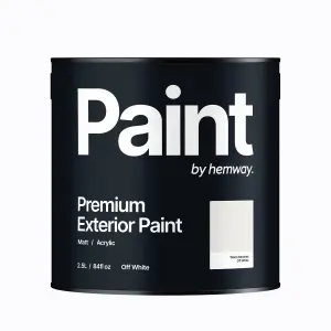 Hemway Off White Exterior Matt Acrylic Paint 2.5L Tin Durable Emulsion Outdoor British-Made Wood, Masonry, Shed, Fence