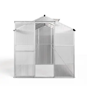 Polycarbonate Greenhouse Aluminium Frame Walk In Garden Green House,Silver 8x6 ft