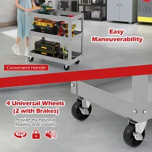 Costway 3-Layer Service Utility Cart Rolling Tool Cart w/ 2 Lockable Universal Wheels