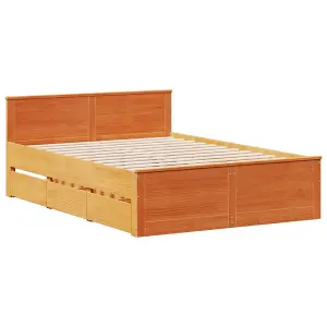 Berkfield Bed Frame without Mattress with Headboard Wax Brown 160x200 cm Solid Wood Pine