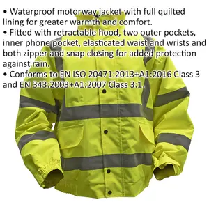 XXL Yellow Hi-Vis Jacket with Quilted Lining - Elasticated Waist - Work Wear