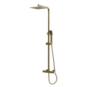 Brushed Brass Shower Kit Thermostatic Rigid Riser Including 90mm Shower Tray Waste