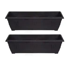 2 x Large Venetian Patio Planter Trough Plant Pot 60cm Plastic Black Colour Pot