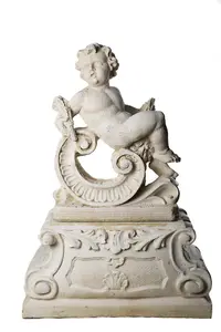 Very Large Pair of Cherub Statues with Fancy Columns