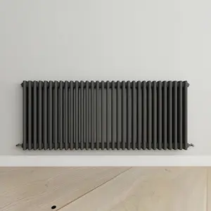 Horizontal Anthracite Triple Column Radiator (H) 600mm x (W) 1460mm, 9500 BTU.